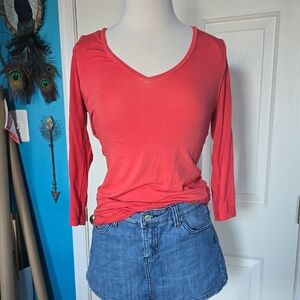 a.n.a Red Fitted 3/4 Sleeve Tee